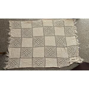Vintage granny square chenille knit throw blanket